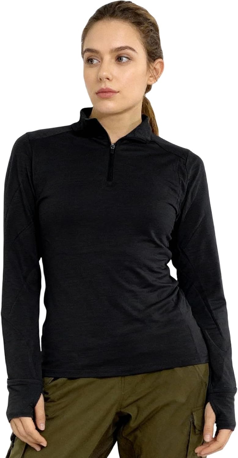 100% Merino Wool - Women's Classic Thermal Merino Base Layer Half Zip Sweater Top for Hiking Outdoors