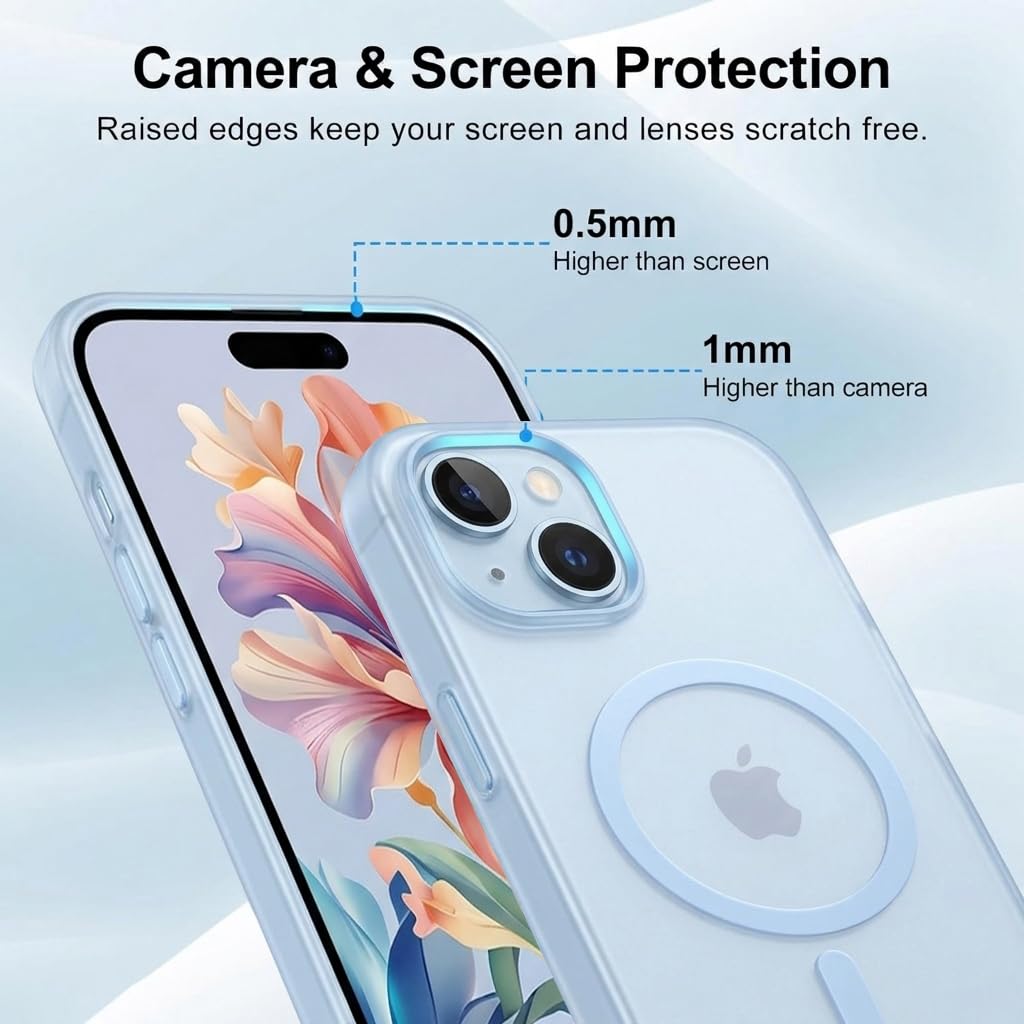 DIZORO® Matte Case for iPhone 15 Compatible with MagSafe, Camera Lens Full Protection, Shockproof Translucent Frosted TPU Soft Phone Cover, Anti-Fingerprint (Blue) — Amazon image 3