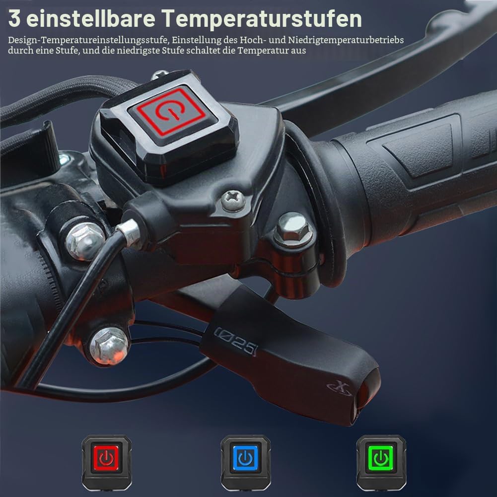 Heizgriffe Motorrad, 12V Fahrradgriffheizung Smart 3 Gang Temperaturregelung ATV Scooter Heizgriffe Universal für 22mm Lenker