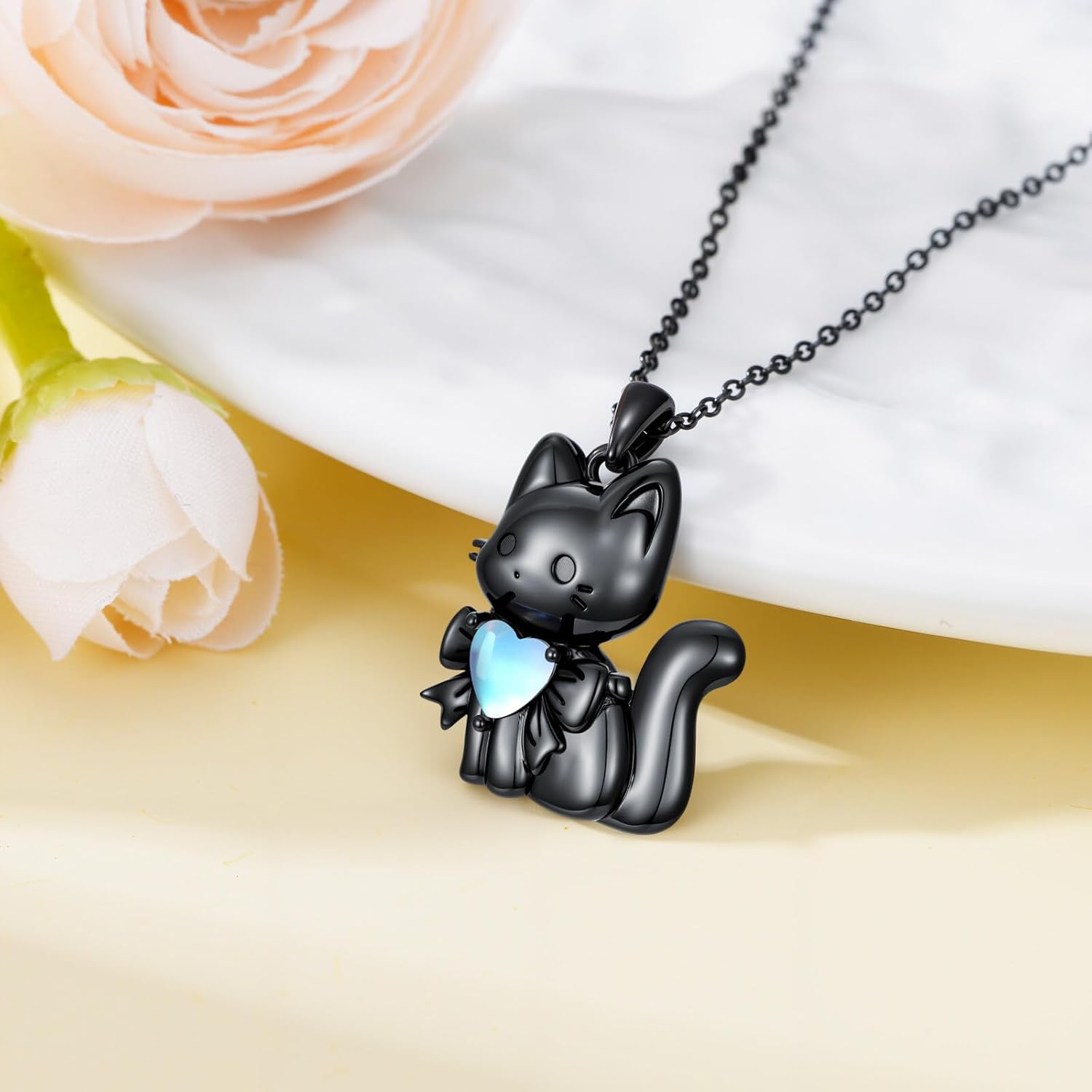 Moonstone Black Cat Necklace for Women 925 Sterling Silver Cat Pendant Ladies Jewelry Gifts - Image 3