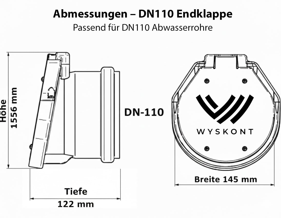 Rückstauklappe DN 110 Rückstauverschluss DN110 Rückstauverschluss Mit Edelstahlklappe mit Dichtgummi Rückschlagventil Endklappe Rohrklappe Rückstauklappe 110mm (DN110)