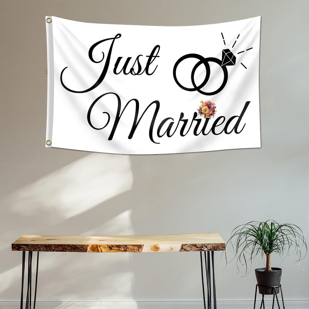 Just Married Flag Banner 3x5Ft with Brass Grommets Wedding Decoration for Outdoor Indoor Party - Image 4