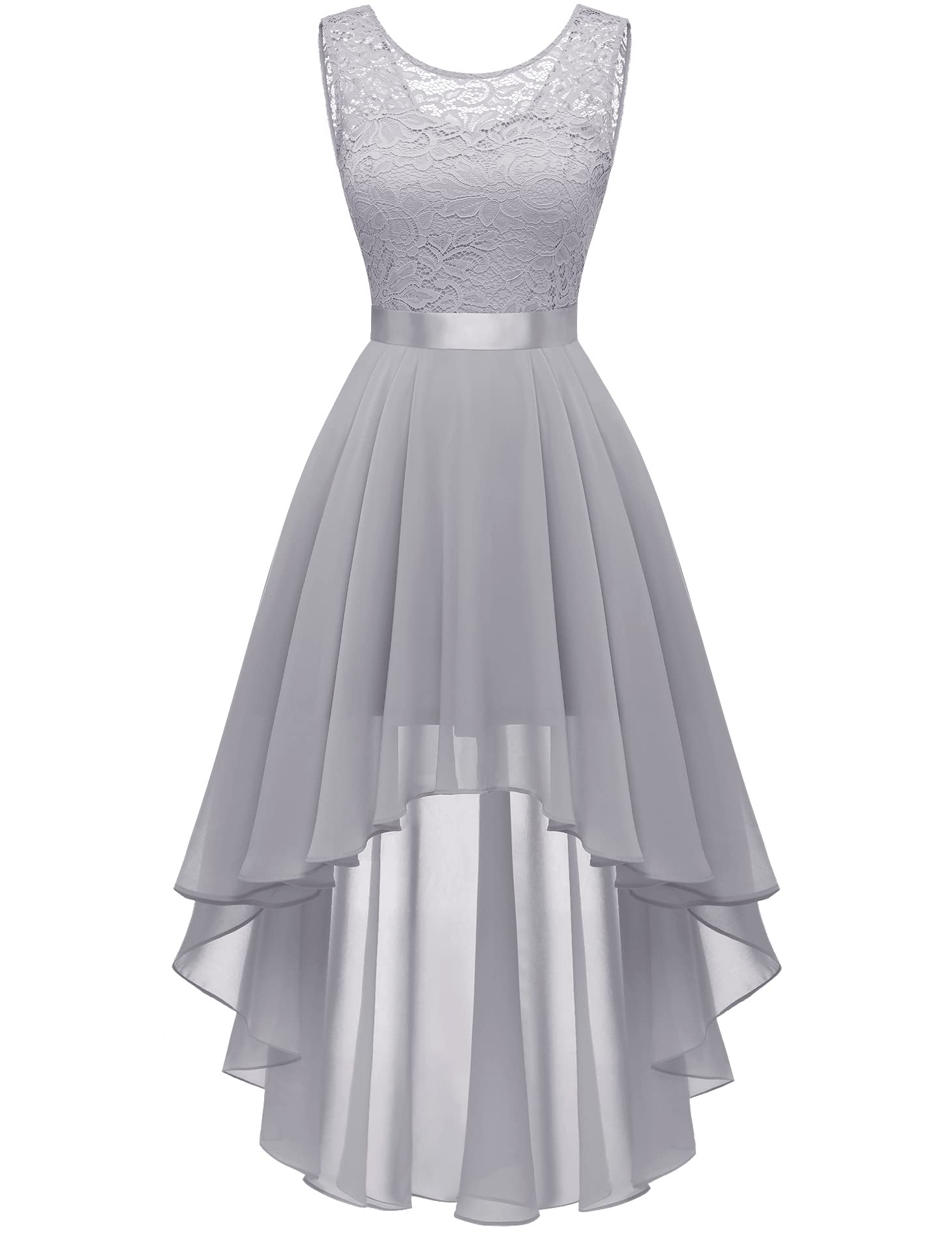 Berylove Vestido de Encaje para Mujer Elegante Vokuhila Vestido de cóctel Sin Mangas Vestido de Noche Vestido de Gasa para Dama de Honor