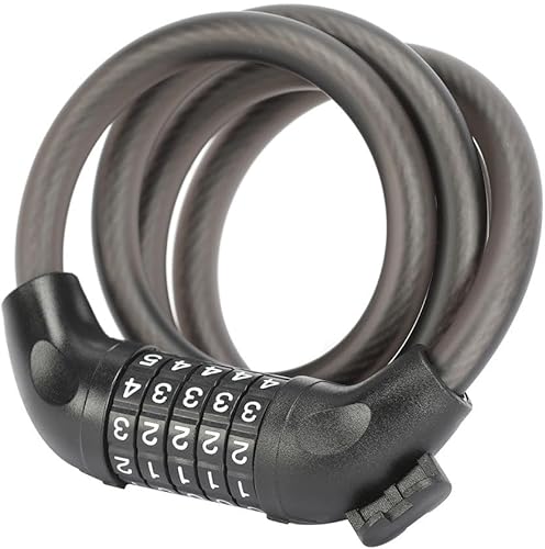 Miniatura 3 de Cerradura de bicicleta con combinación de 5 dígitos, cable de acero resistente, negro