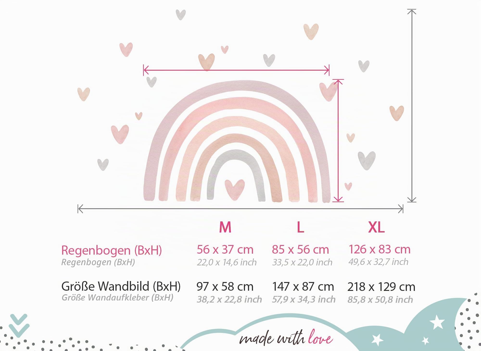 Little Deco Wandtattoo Regenbogen mit Herzen violett rosa DL5089 XL