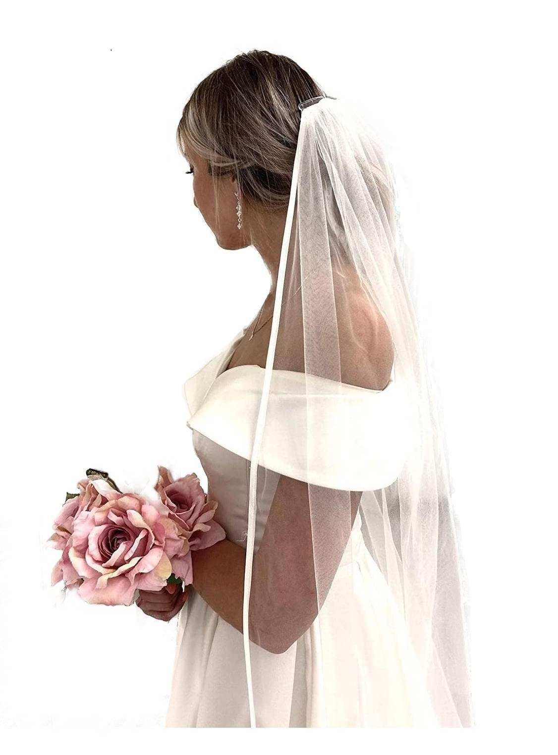 HandmadeSatin Edge Bridal Veil Cathedral Long Wedding Veil with Satin Edge Ivory Veil Cathedral Long Veil 305 cm 1 Tier Satin Edge Classic Elegant Bridal Veil (IVORY)