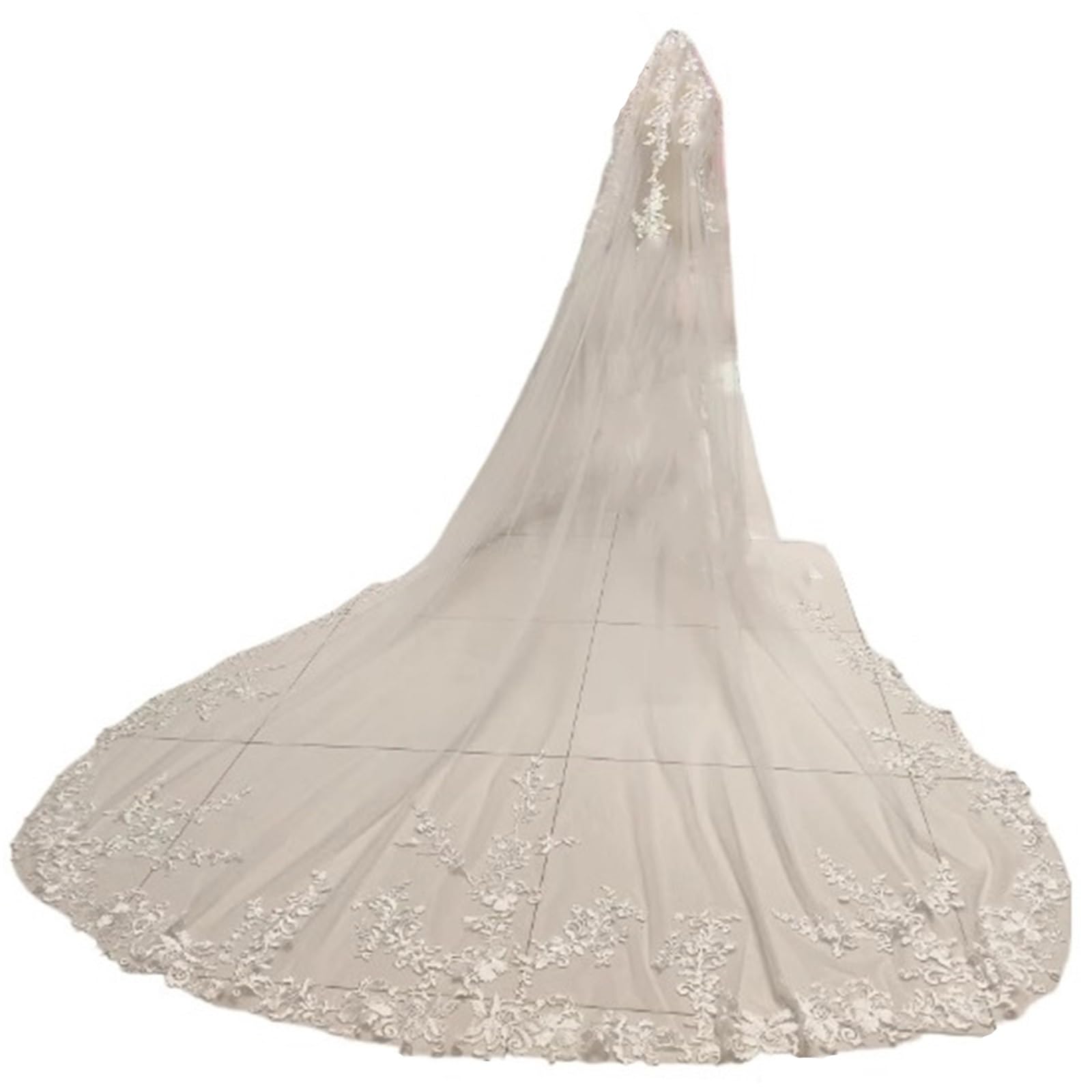 Velo Da Sposa Cattedrale Con Applicazioni – Velo Da Sposa Lungo In Tulle A 1 Strato Con Pettine, Elegante Accessorio Da Sposa Bianco 3–5 Metri