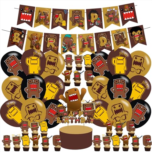 Domo The Journey Party Supplies ,Funny Domo Kun Birthday Party Decoration Dungeons Includes Cake Toppers,Cupcake Toppers, Balloons,Banner Party Supplies Decoration For Boys Girls Teens