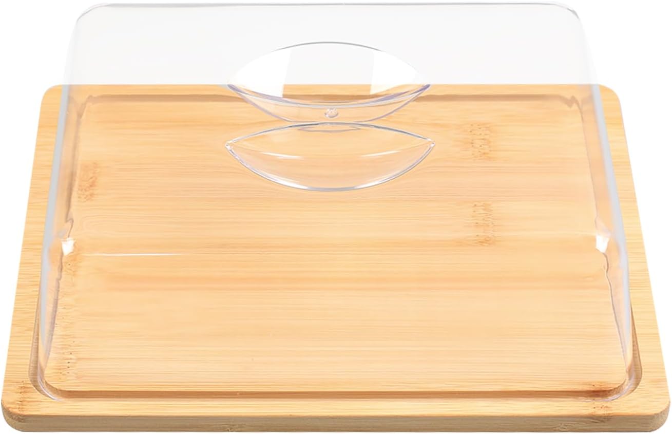 Rectangular Bamboo Cake Stand with Dome Lid, 24x18x6.7cm(LxWxH), Wooden Cake Dome, Cheese Board With Lid for Bread, Cake Display with Lid