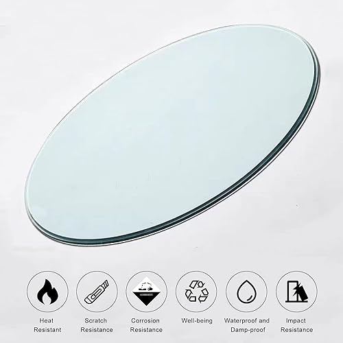 Miniatura 5 de TesNus Mesa redonda de vidrio transparente de 18 pulgadas, mesa de vidrio templado de 14 pulgadas de grosor con borde pulido de lápiz, tablero de