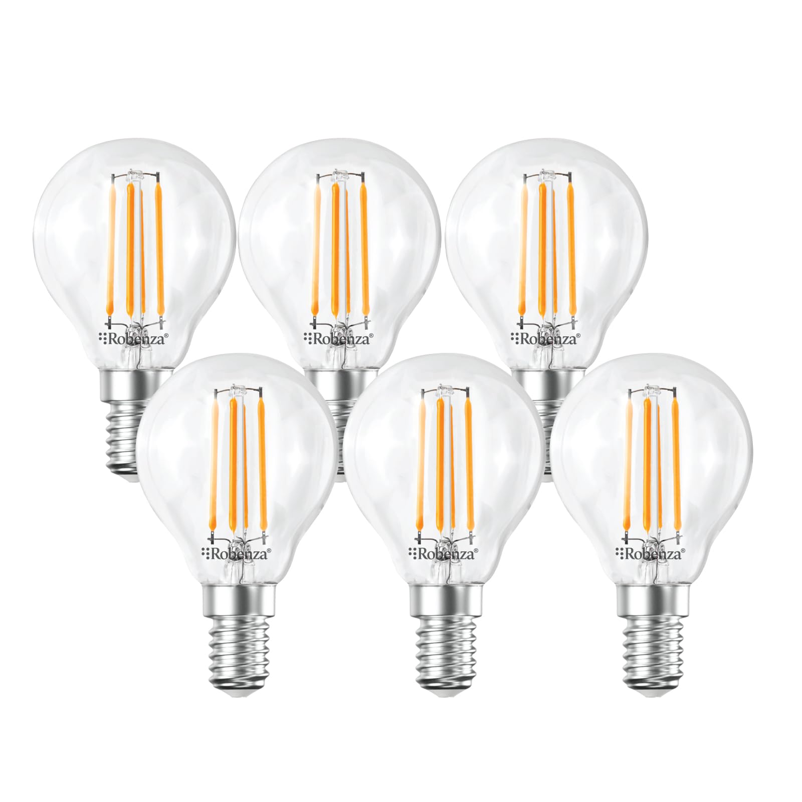 Robenza E14 LED Filament Golf Ball Bulb, 4W (40W Equivalent), 470lm Warm White 2700K, SES Small Edison Screw G45 Mini Globe, Clear Glass LED, Non-Dimmable Decorative Ceiling Light Lamp – Pack of 6