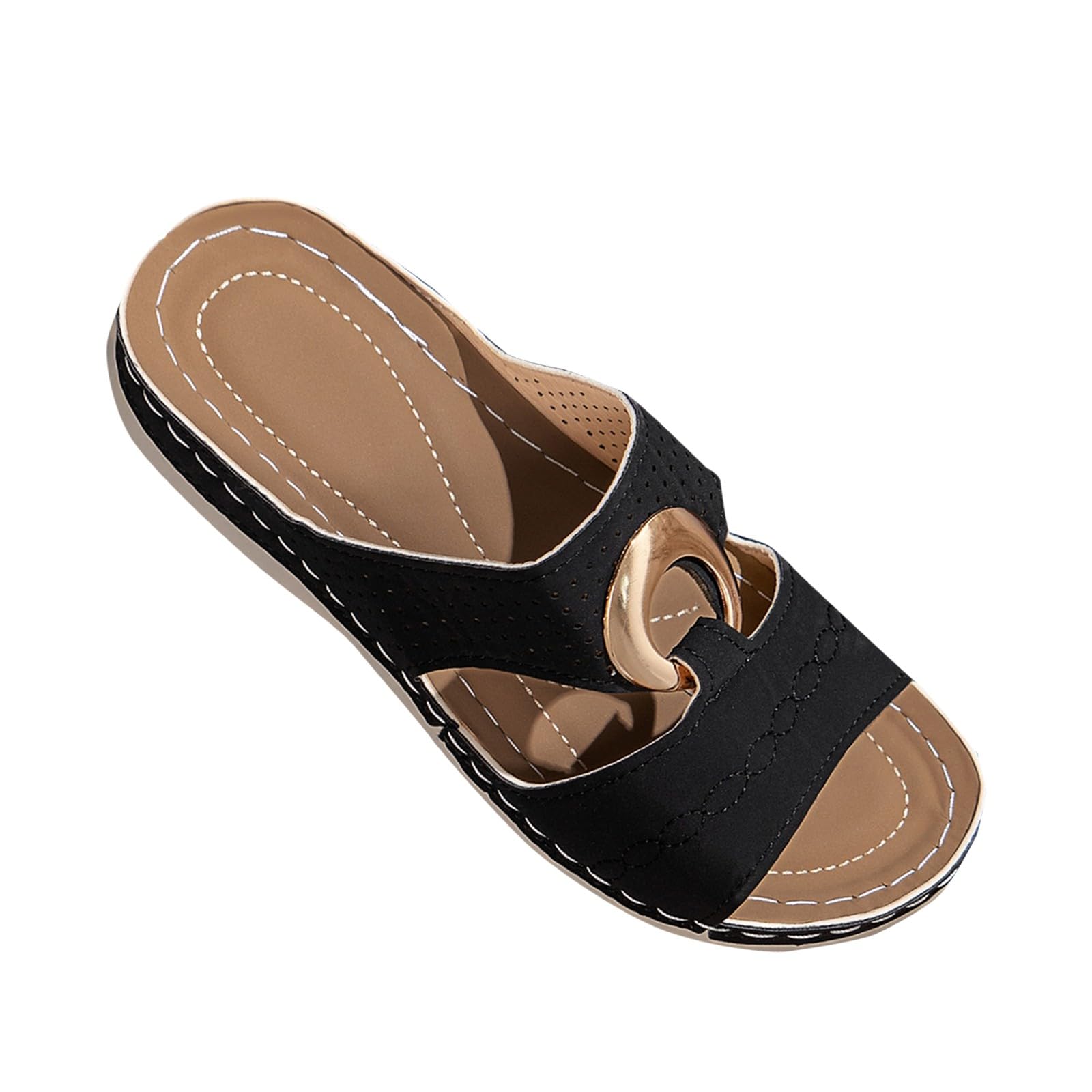 Pantofole aperte da donna, con supporto per arco plantare, pantofole da donna con fibbia in metallo, comode pantofole da spiaggia con punta aperta