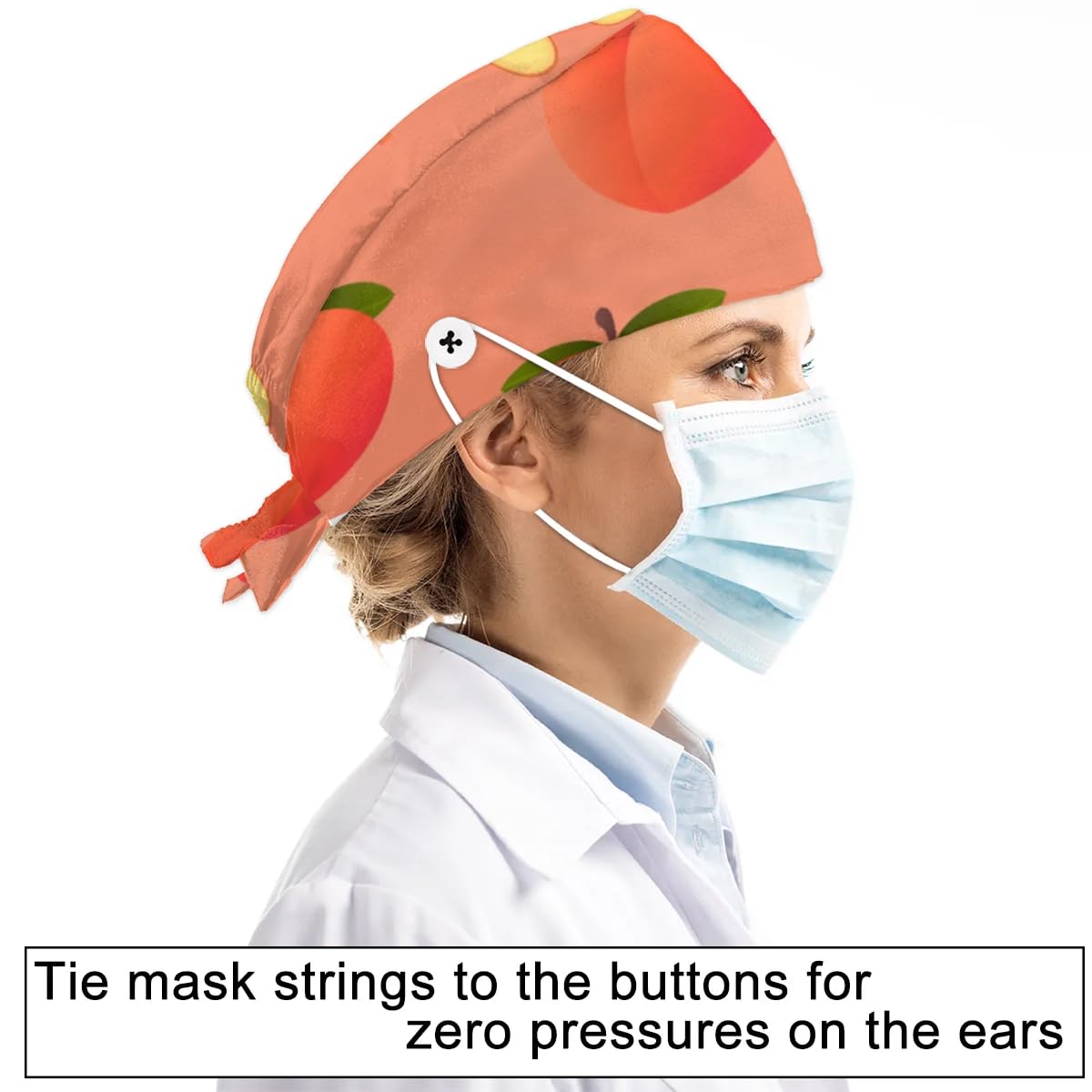 Mularoka Watercolor Peaches Working Caps with Button Sweatband Comfortable Adjustable Bouffant Hats Work Hat for Women Men