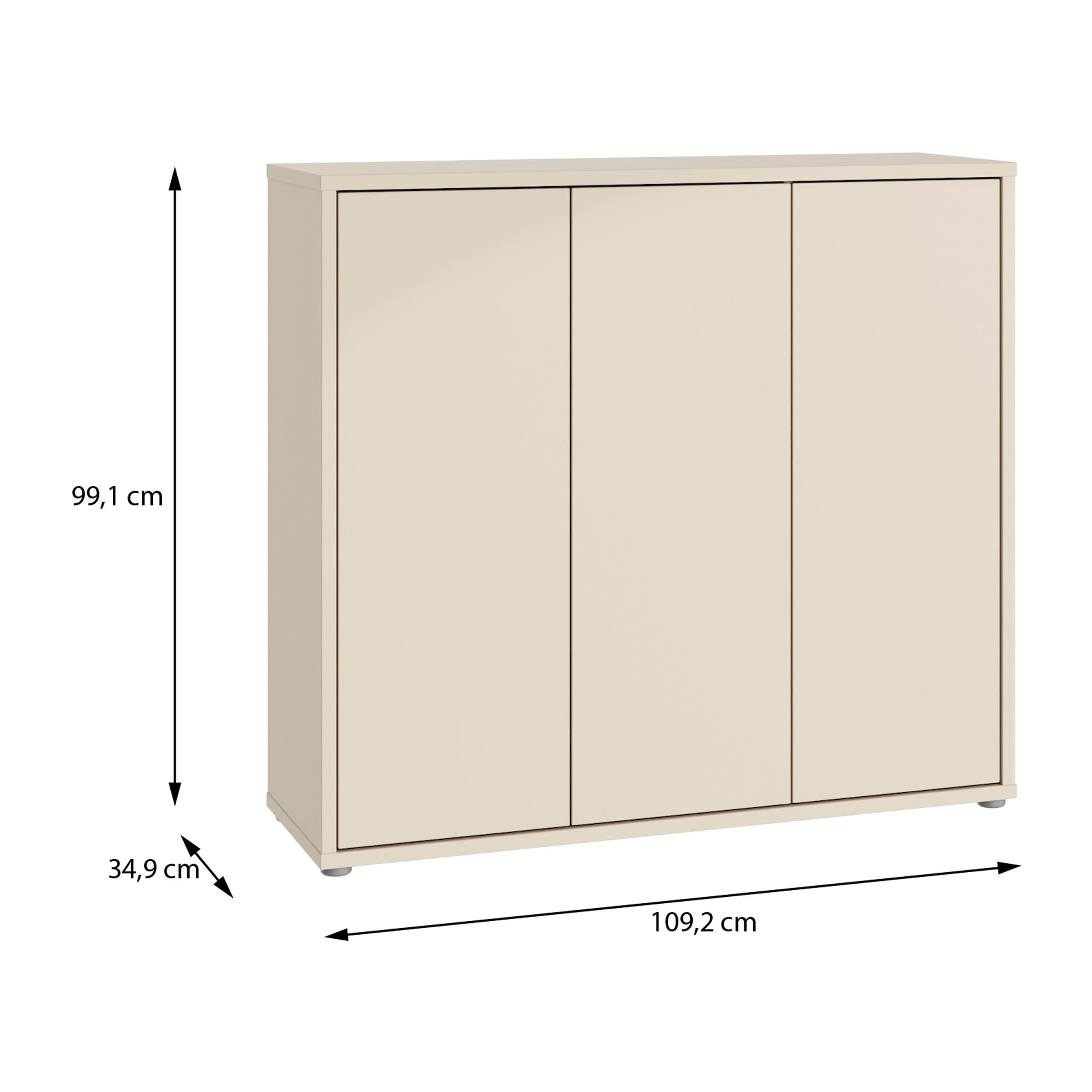 Forte Alice Springs Schuhschrank 100 110, Flurschrank 3 Türen 8 Einlegeböden, Holzwerkstoff, Kaschmir Beige, 109,2x99,1x34,9 cm