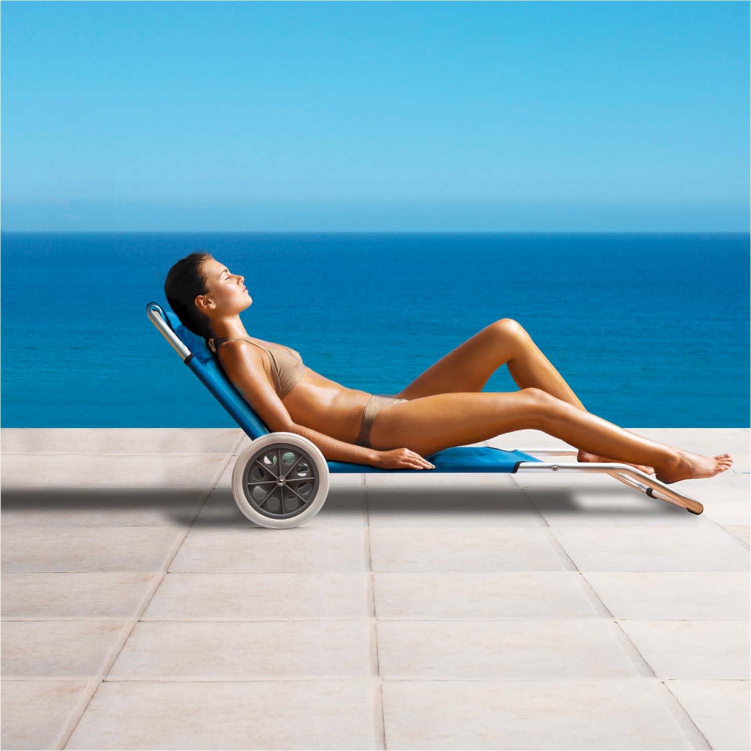 Avilia Lettino Prendisole Pieghevole con Ruote - Acciaio e Textilene Blu, 66x150x90 cm - Facile da Trasportare, Ideale per Spiaggia e Giardino.