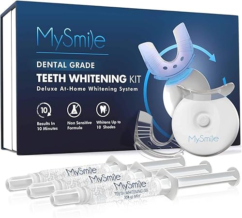 MySmile Kit de blanqueamiento de dientes con luz LED, blanqueador de dientes rápido de 10 minutos con gel blanqueador de peróxido de carbamida de 3
