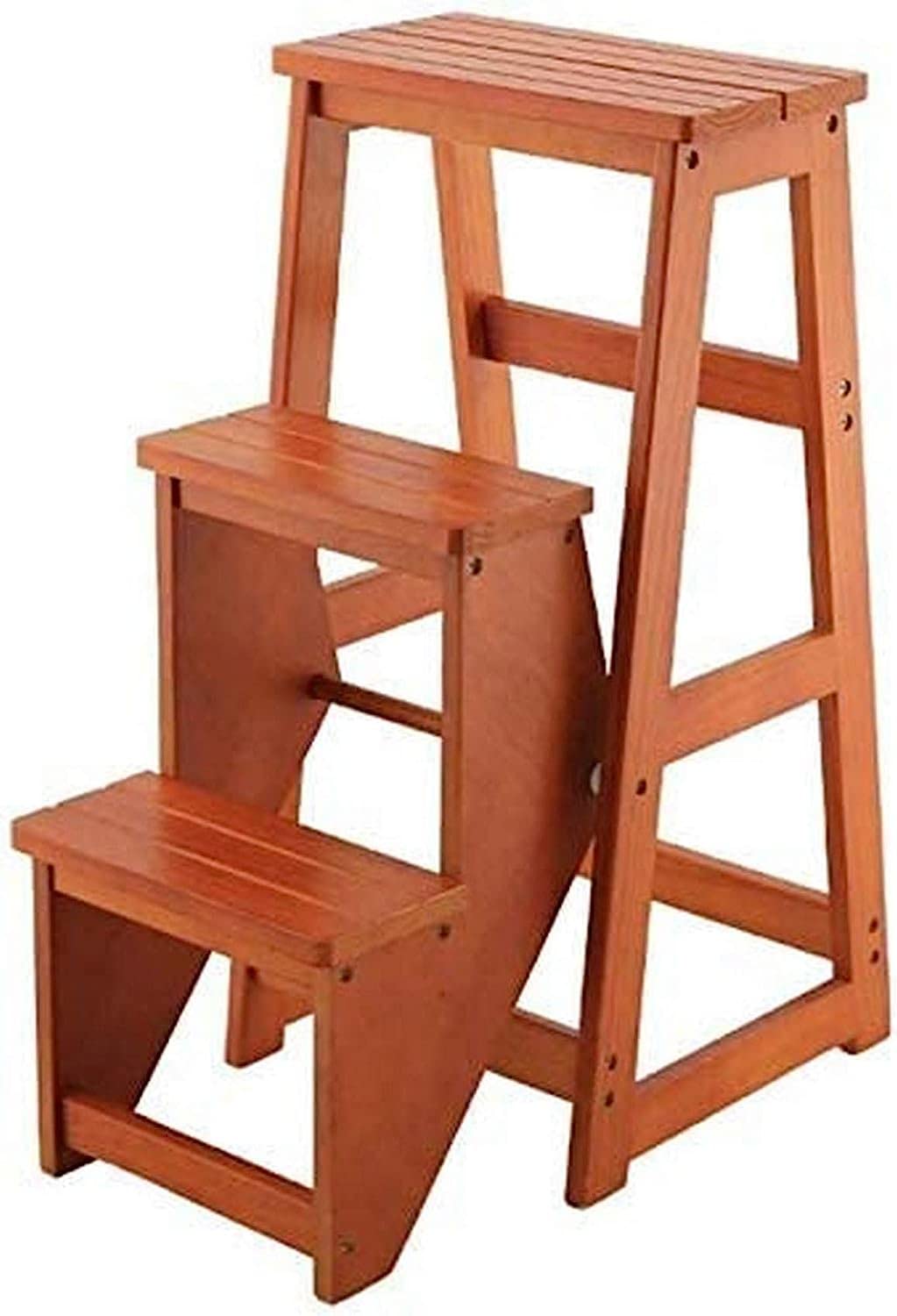 Escabeau en bois massif pliable 3 marches ultra stable et multifonction