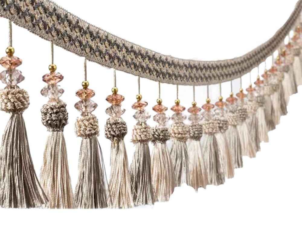 galons à Franges, Perles suspendues Boule Pompon, Coupe de Franges, 6 mètres Couture Rideau Garniture Perles Gland Frange Chambre décorative Dentelle Table canapé décor(Dark Blue)