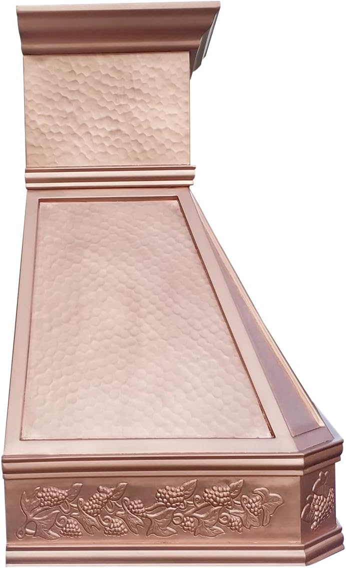 CT Copper Tailor Copper Vent Hood Island Mount,42'' W,39''H, 1150 CFM Exhaust Fan,Stainless Steel Vent,LED Light,Dishwasher-Safe Baffle Filters,Light Hammered-Penny Patina,VH14TA