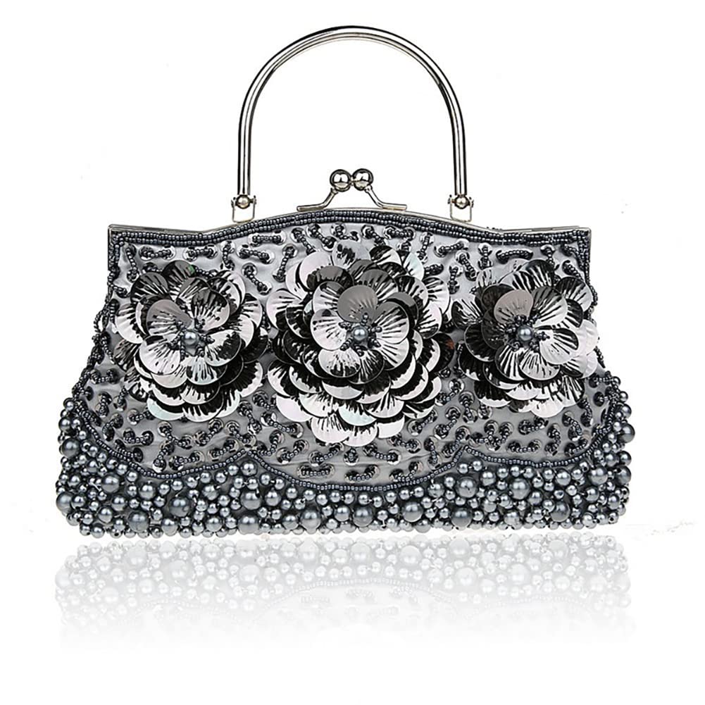 Vintage Floral Perlen Clutch Bag Damen Sparkly Purse Prom Wedding Bag Pearl Abendtasche Brauttasche für Frauen Party Handtasche