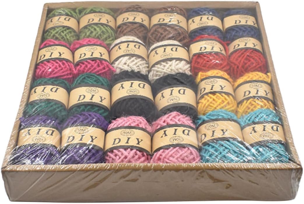 SEWACC 24 Rolls Colorful Cotton Twine Rope for Craft and Packaging, Reusable and Sturdy 10 Meters Long, for Scrapbooks and Furniture DIY Projects