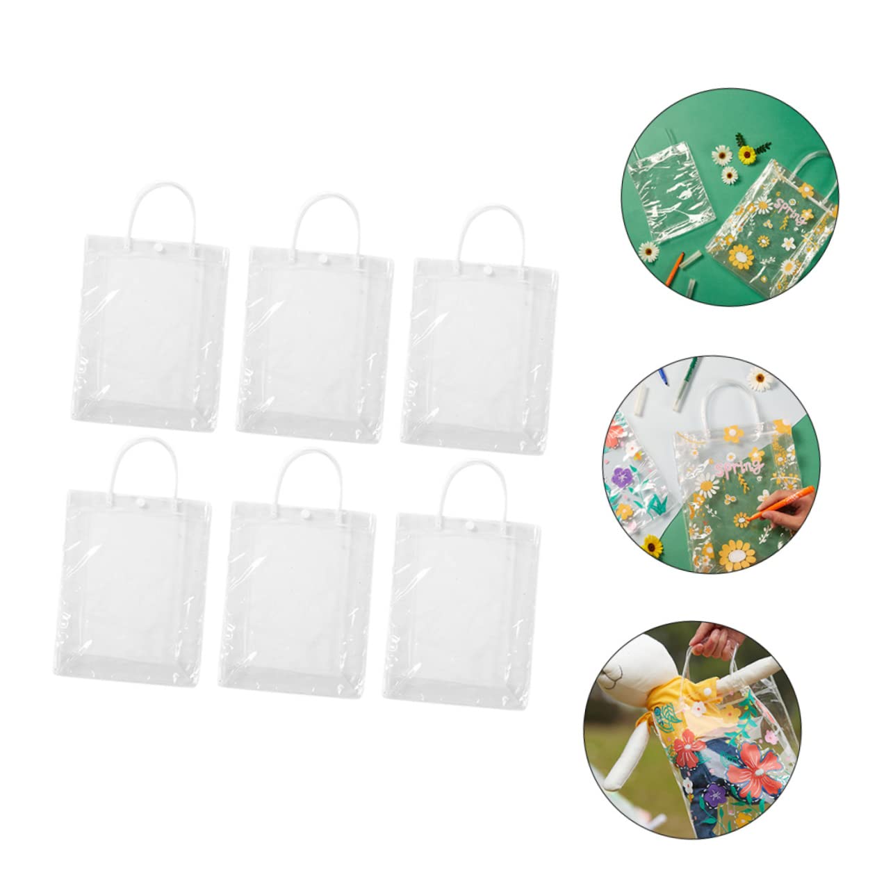 HEMOTON 12piezas Bolsas Tote Transparentes para Niño Niña para Pintar y Decorar Familia Material Ligero y Resistente para Manualidades y Almacenamiento