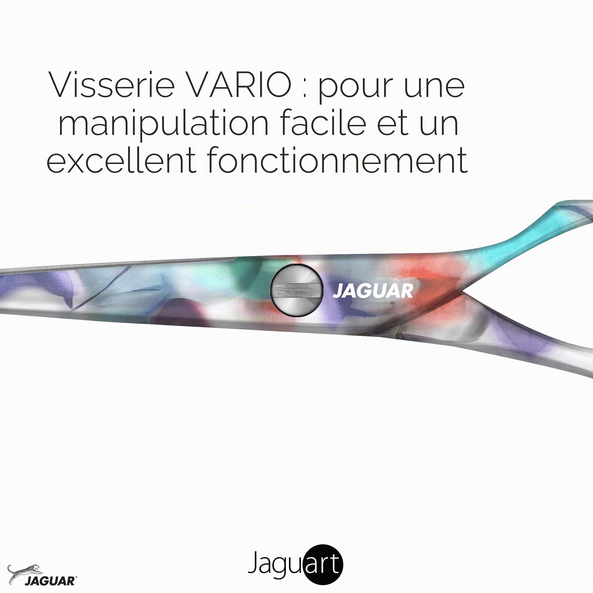 JAGUAR Ciseaux à cheveux JaguART IN HEAVEN 5.5" | Ciseaux de coiffeur en design offset | Revêtement high-tech anti-allergénique et résistant en qualité photo | Fabriqués en Allemagne