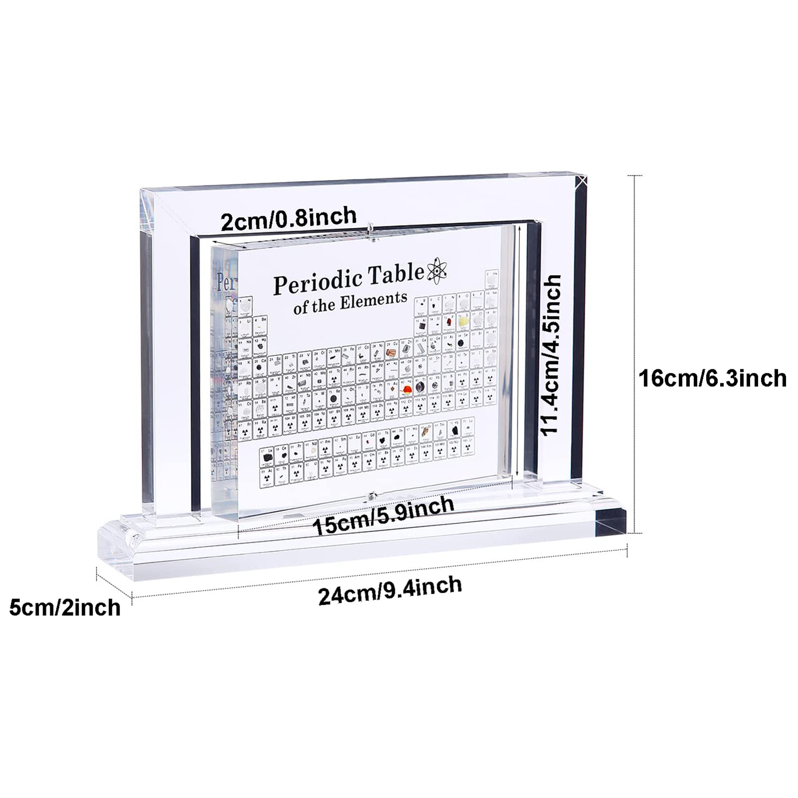 Periodensystem mit Echten Elementen,Periodensystem der Elemente aus Acryl mit 83 echten Elementen Im Inneren,mit 360° drehbarem Rahmendisplay,für Schüler Lehrer Handwerk Dekor,24 * 16 * 5 cm