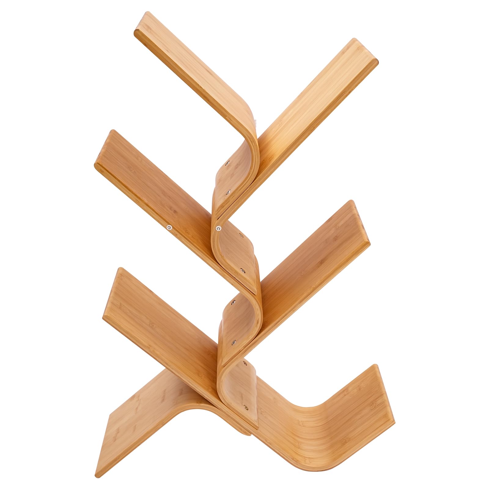 Librería de bambú de 5 niveles para el suelo, estantería moderna de pie, estantería curvada creativa, estantería de árbol curvada de bambú curvado para el hogar, salón, esquina, dormitorio