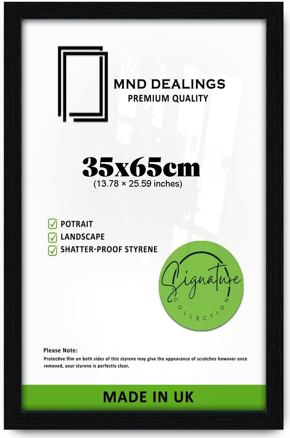 MND Dealings MDF Wooden 35x65 Cm Black Frame | Modern Wide Poster Frame with Durable Acrylic Sheet | Perfect for Wall Art, Prints & Puzzle Display - (Black)