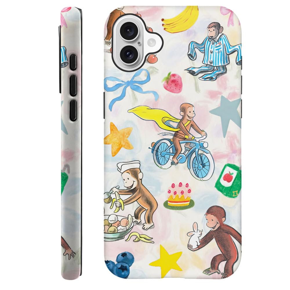 Case for iPhone 16 - [Drop Protection Phone Cover] - Hybrid Case for Girl Women - Cute Monkey Fruit Cute Monkey Fruit iPhone 16