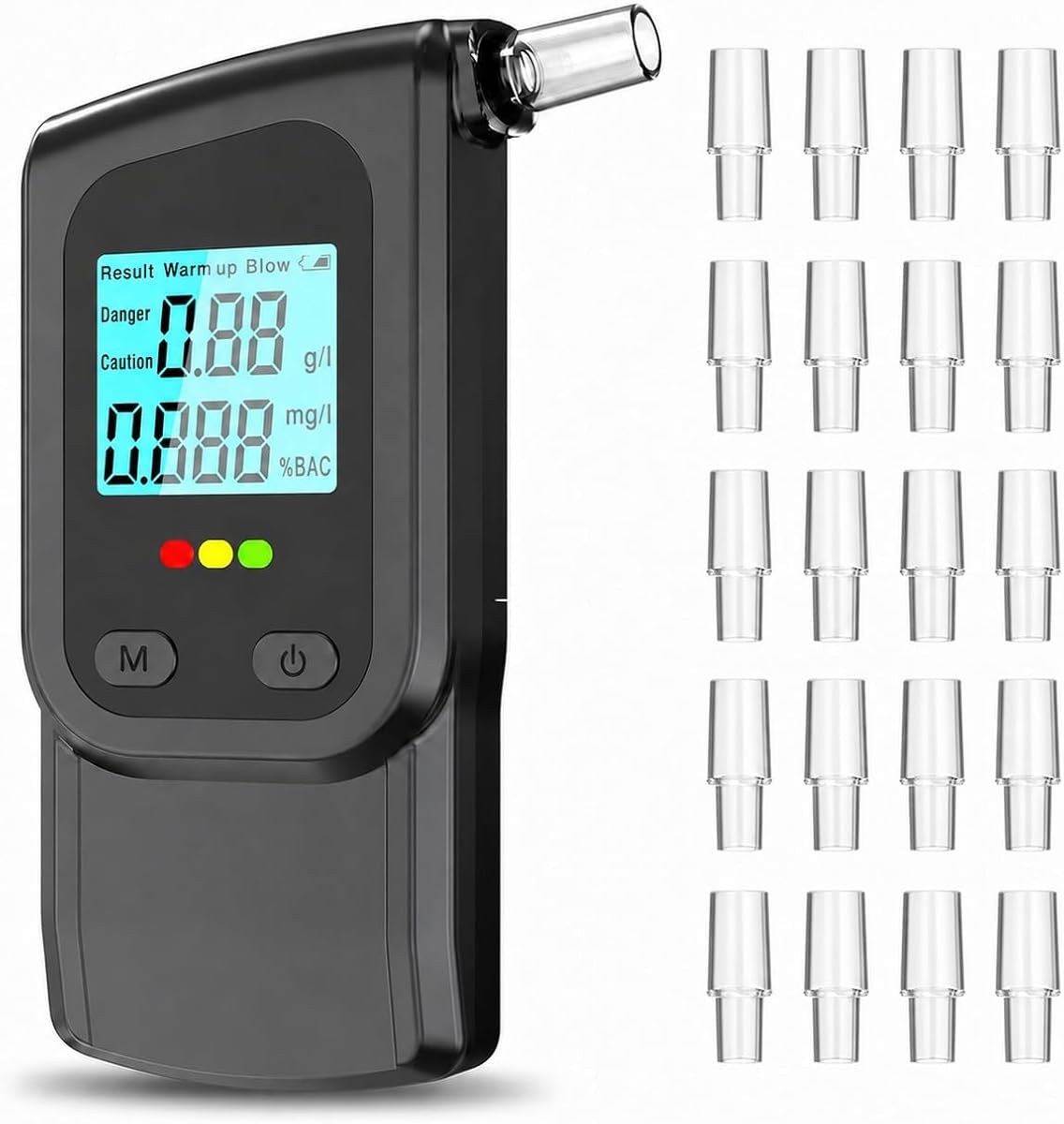 Breathalyzer Alcohol Tester with 20 Mouthpieces, Portable BAC Tester | LCD Digital Display Personal Breath Test Device for Home, Party & Travel Use, 2026 Upgraded Alcohol Tester (Black)