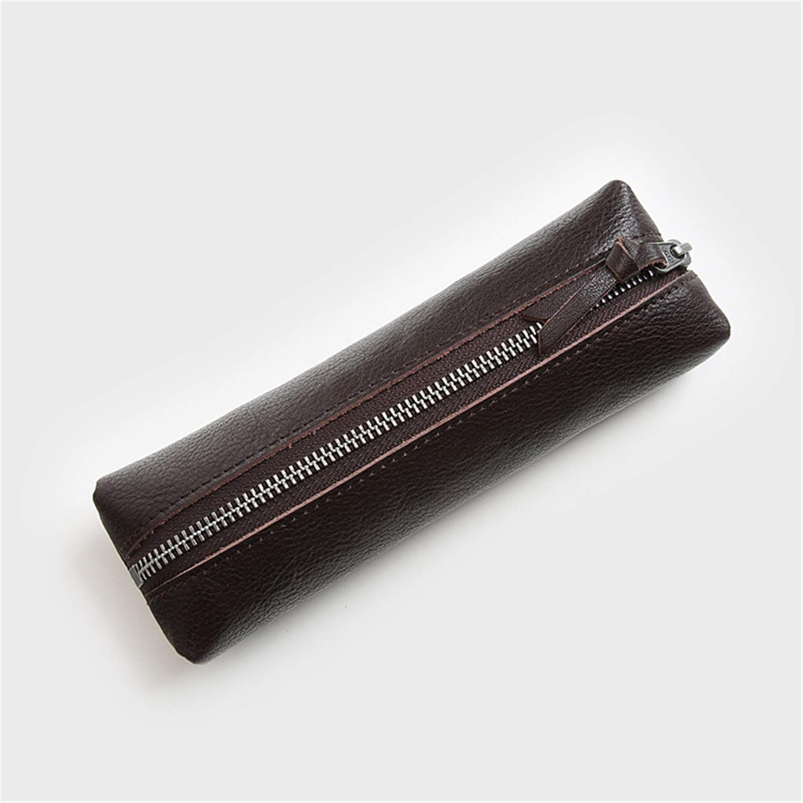 Astuccio in pelle, astuccio piccolo, Astuccio in pelle con cerniera in multicolore Dimensioni 21x6,5x4 cm(Coffee)