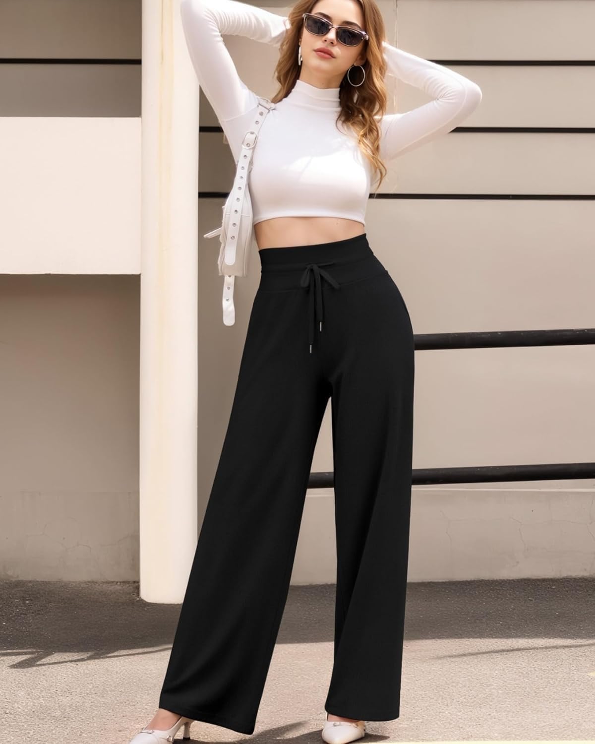 KHIRVWL Pantaloni Lino Donna Pantaloni Larghi Donna Estivi Casual Leggeri Elastico in Vita Elegante Baggy Pants Pantalone da Spiaggia Sportivo Lavoro Vita Alta Pantalone con Coulisse Gamba Larga
