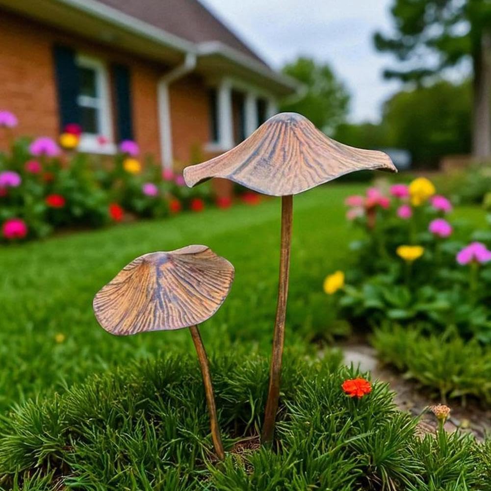 Metal Mushroom Garden Statue Decor,Iron Mushroom Statue Stake,Outdoor Statues Metal Mushrooms Garden Stakes,Flower Pot Decoration,for Patio,Lawns,Yard Mushrooms Stakes Plant Decors