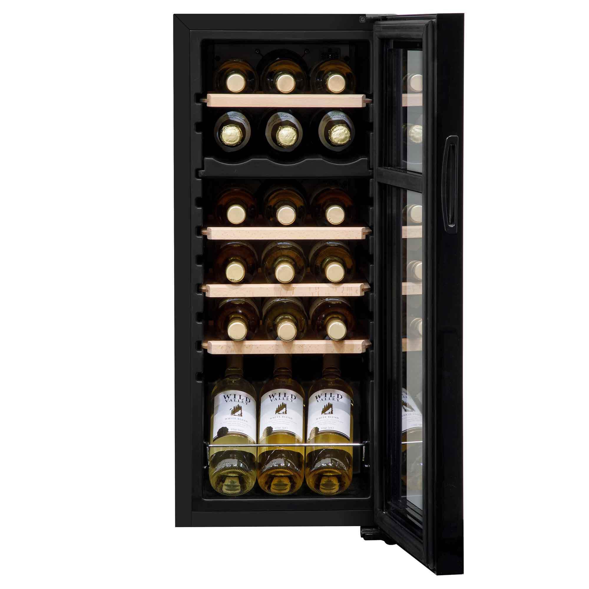 Dellonda Baridi 18 Bottle Dual Zone Wine Cooler, Fridge with Digital Touch Screen Controls, Wooden Shelves & LED Light, Black - DH89 — view 9