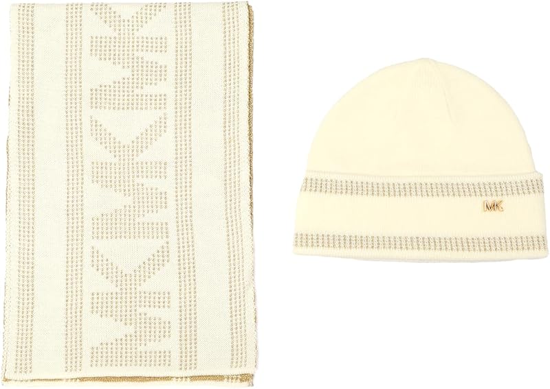 Conjunto de caja a rayas metalizadas para mujer - Gorro y bufanda
