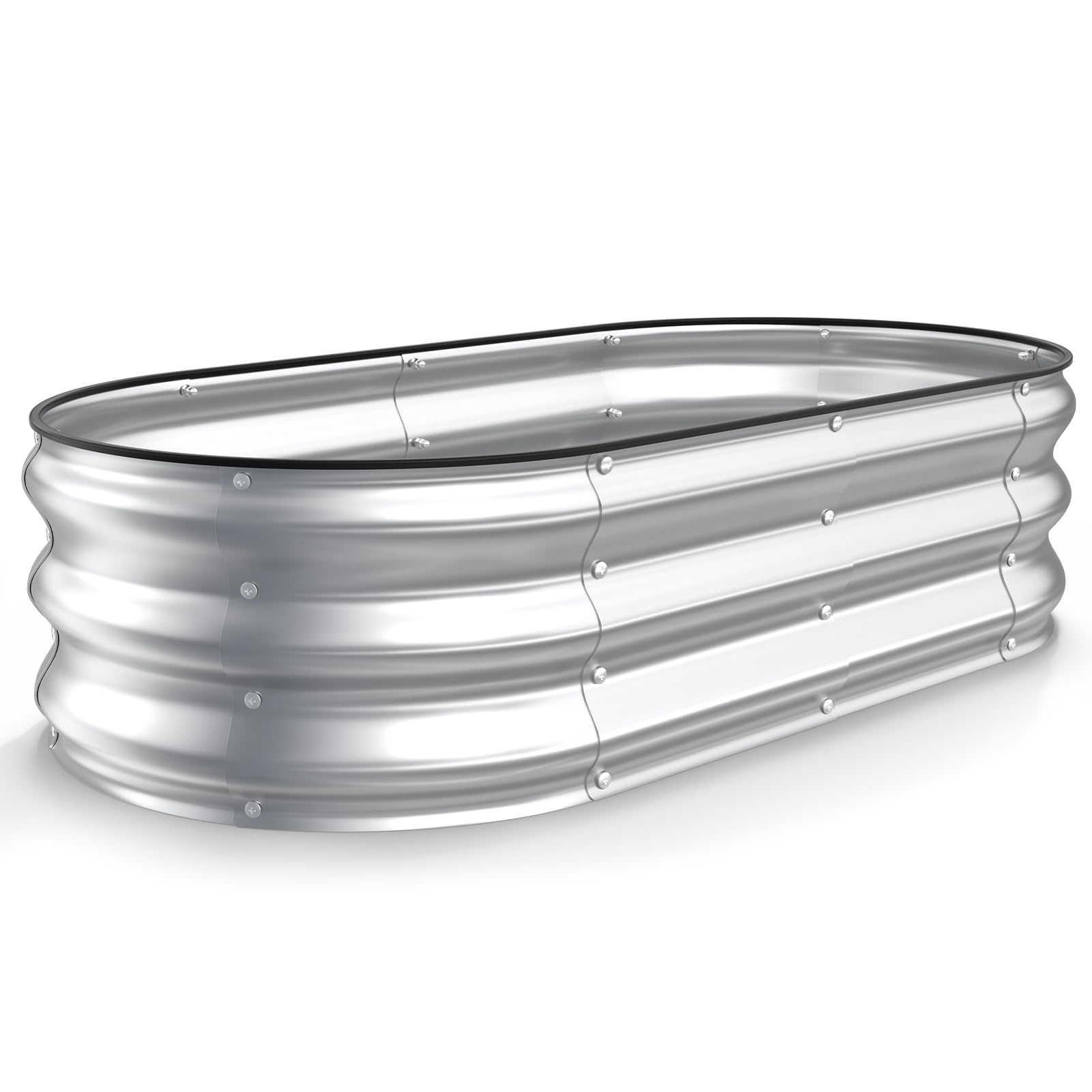 Kesfitt Raised Garden Bed, 4x2x1 FT Galvanized Steel Metal Raised Garden Bed, Oval Open-Bottom Design, 12-Inch Deep for Outdoor Vegetable & Herb Gardening, Silver