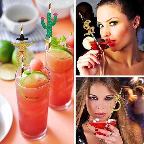 Miniatura 5 de Pajitas decorativas para despedida de soltera, paquete de 24 unidades, cactus y anillos de novia y pajitas de baile de stripper para hombres |