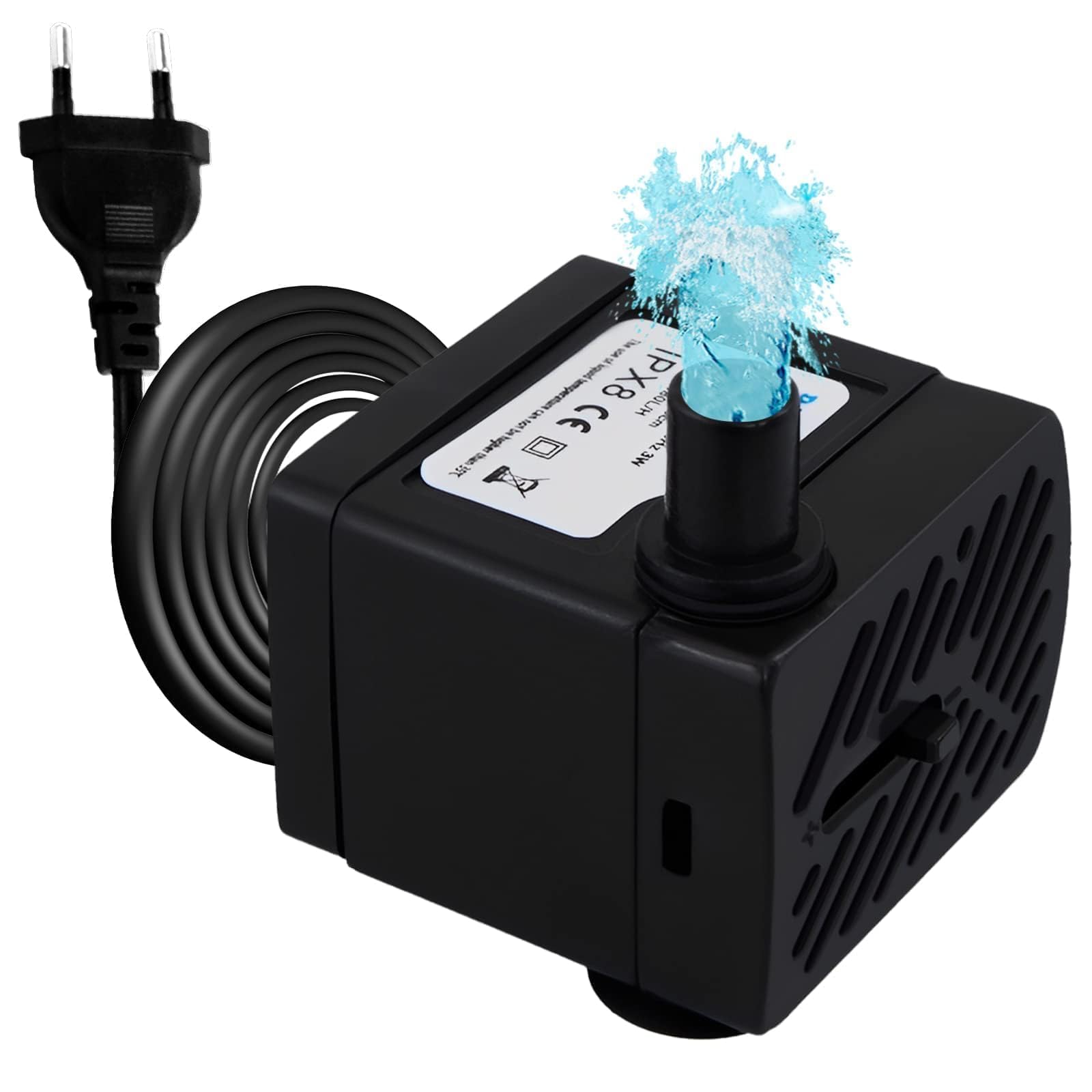 Awroutdoor Wasserpumpe Tauchpumpe, Ultraleise Teichpumpen,Wasserpumpe klein, 200L/H Aquariumpump für Teich Brunnen Aquarium Garten, mit 3 starken Saugnäpfen, einstellbarer Wassermenge(3W)
