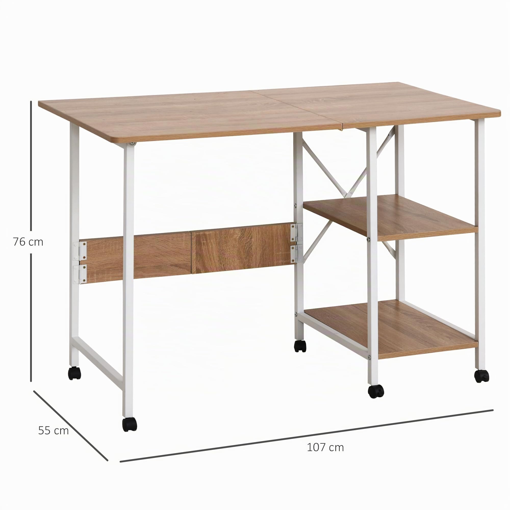HOMCOM Klapptisch Schreibtisch mit Rollen 107 x 55 x 76 cm Natur