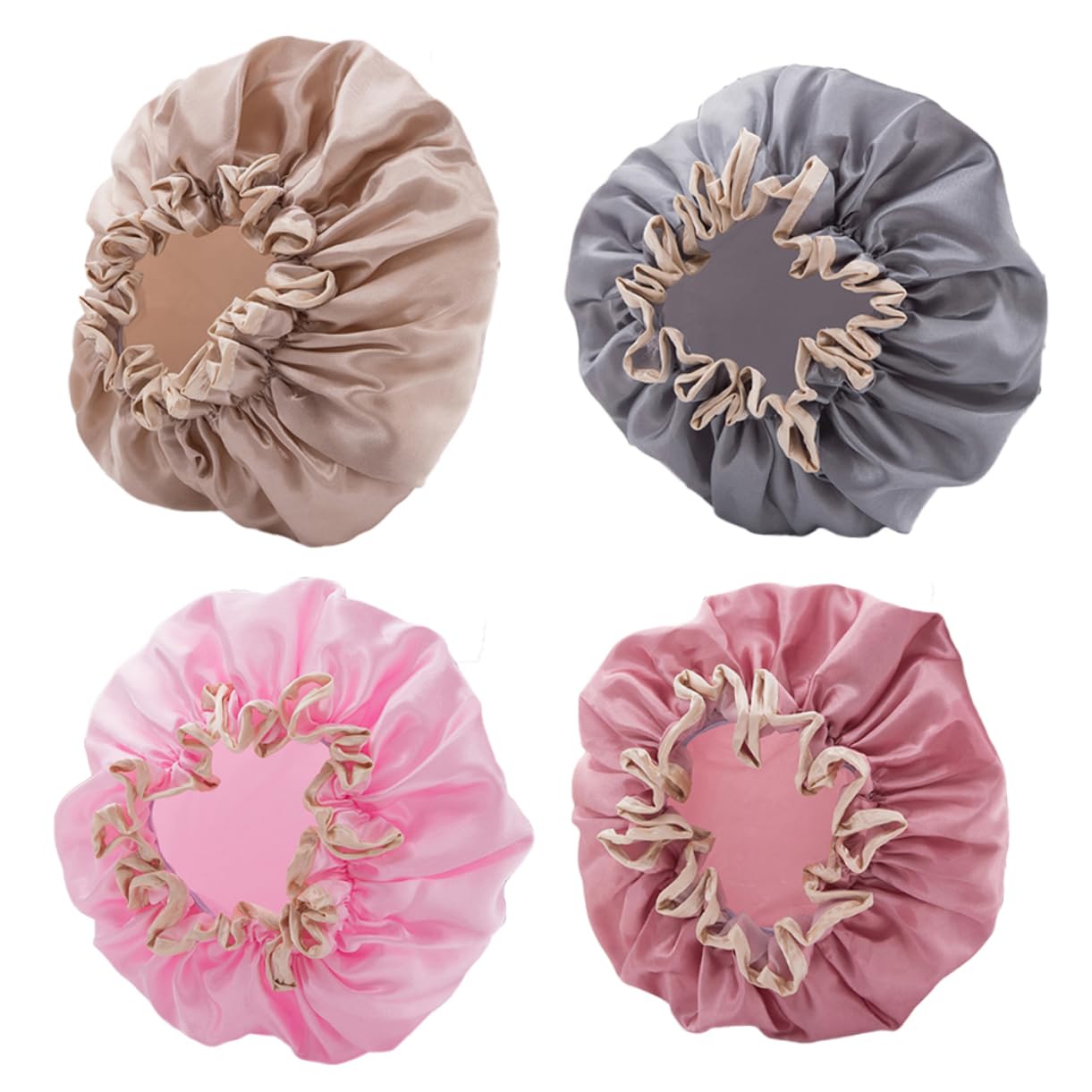 Angoily 12stücke Teiliges Duschhauben Doppel-layer Wasserdichte Duschkappen Für Haarpflege Schickes Design Champagner Und Mauve Für Zuhause Und Salongebrauch