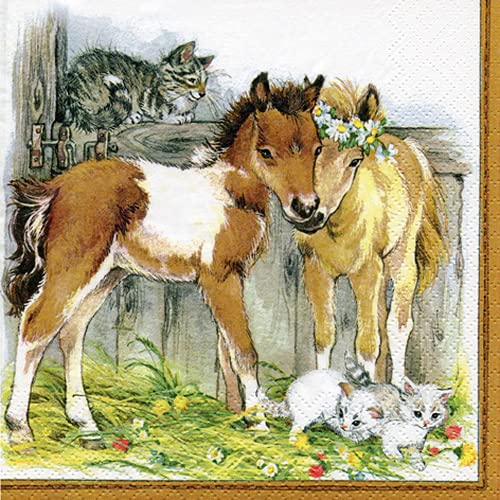 20 Cocktail-Servietten Mit Bauernhof-Tieren – 25x25 Cm, 3-lagig