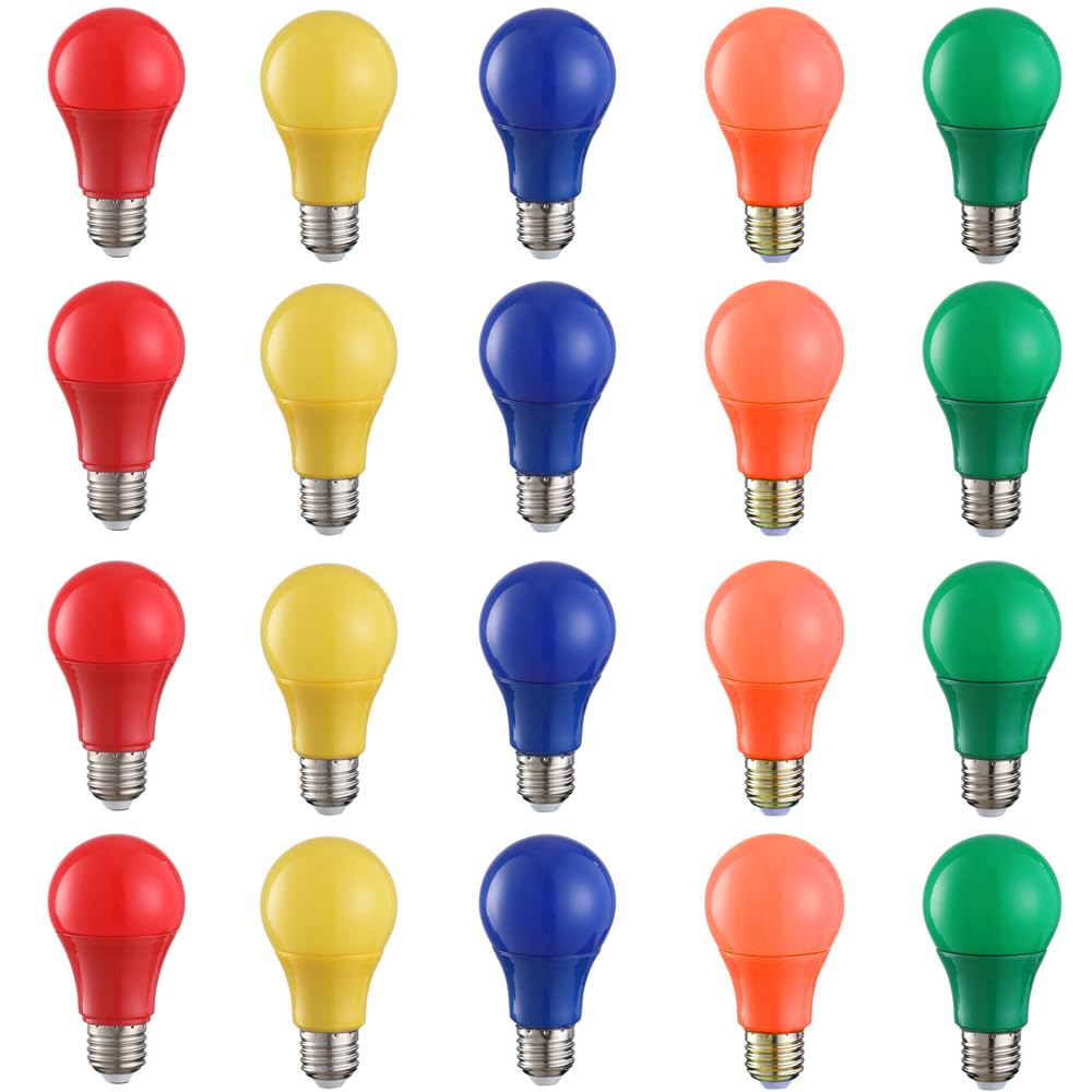 20s Set Colored LED Bulbs Bulb Shape 3W e30W E27 Red Yellow Green Blue Orange, Suitable for Outdoor use