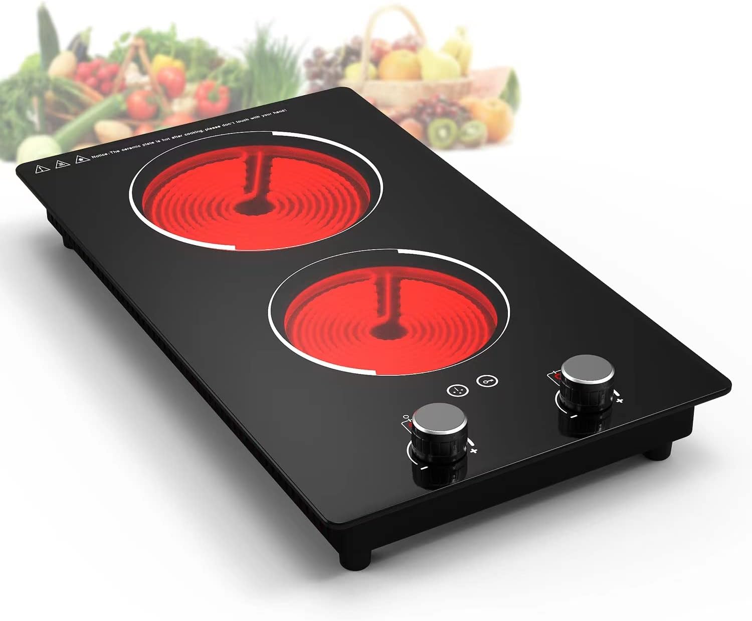 Electric Cooktop,110V 2100W Electric Stove Top with Knob Control, 10