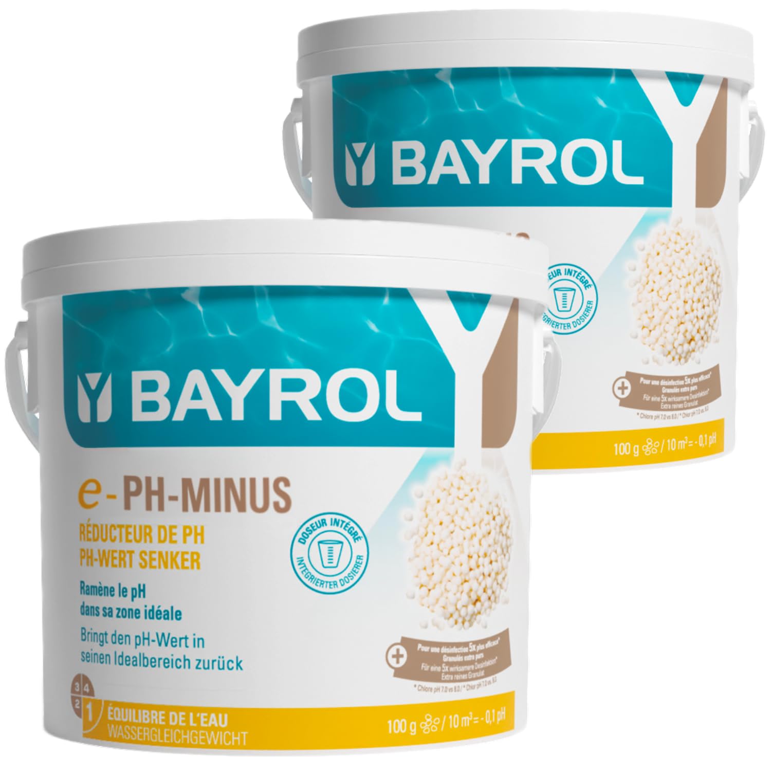 BAYROL e-pH-Minus Granulat 2 x 6 kg - senkt schnell einen zu hohen pH Wert im Pool - inkl. Dosierbecher - pH Senker - pH Regulierung Pool