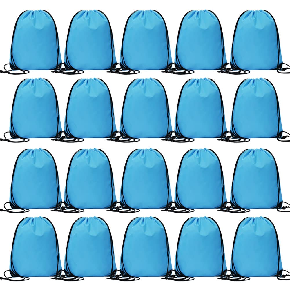 CODOBON 20 Pcs Drawstring Backpack Bulk Draw String Bags Cinch Polyester Bag for Gym Sport, Sky Blue