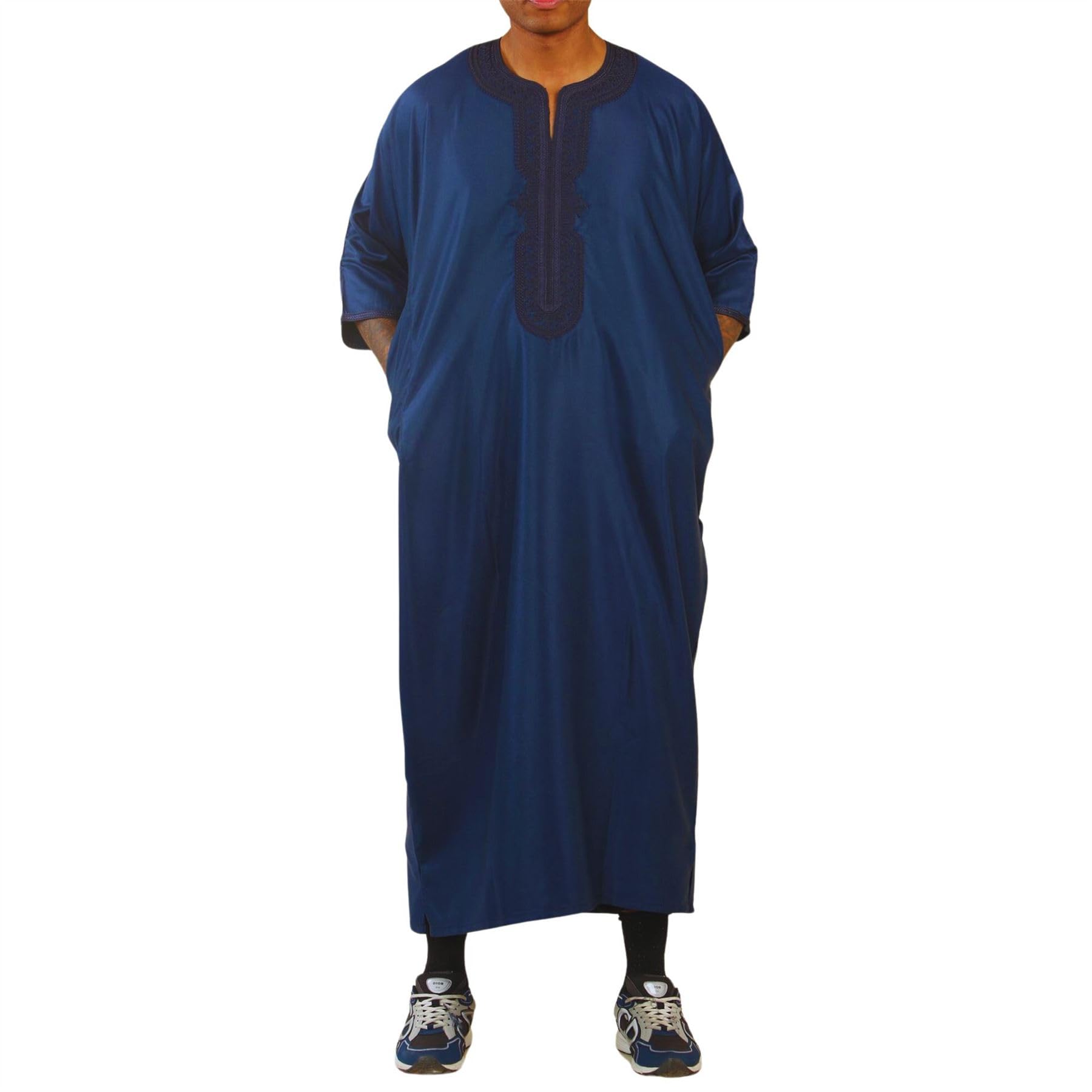 Thobez Men's Gg008 - Moroccan Thobe Short Sleeve Gandoura - Navy - 54