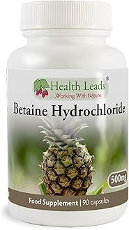 Betaine HCL (Hydrochloride) 500mg 90 Capsules, Suitable for Vegans & Vegetarians, for The Stomach, Magnesium Stearate Free & No Nasty Additives, Made in Wales
