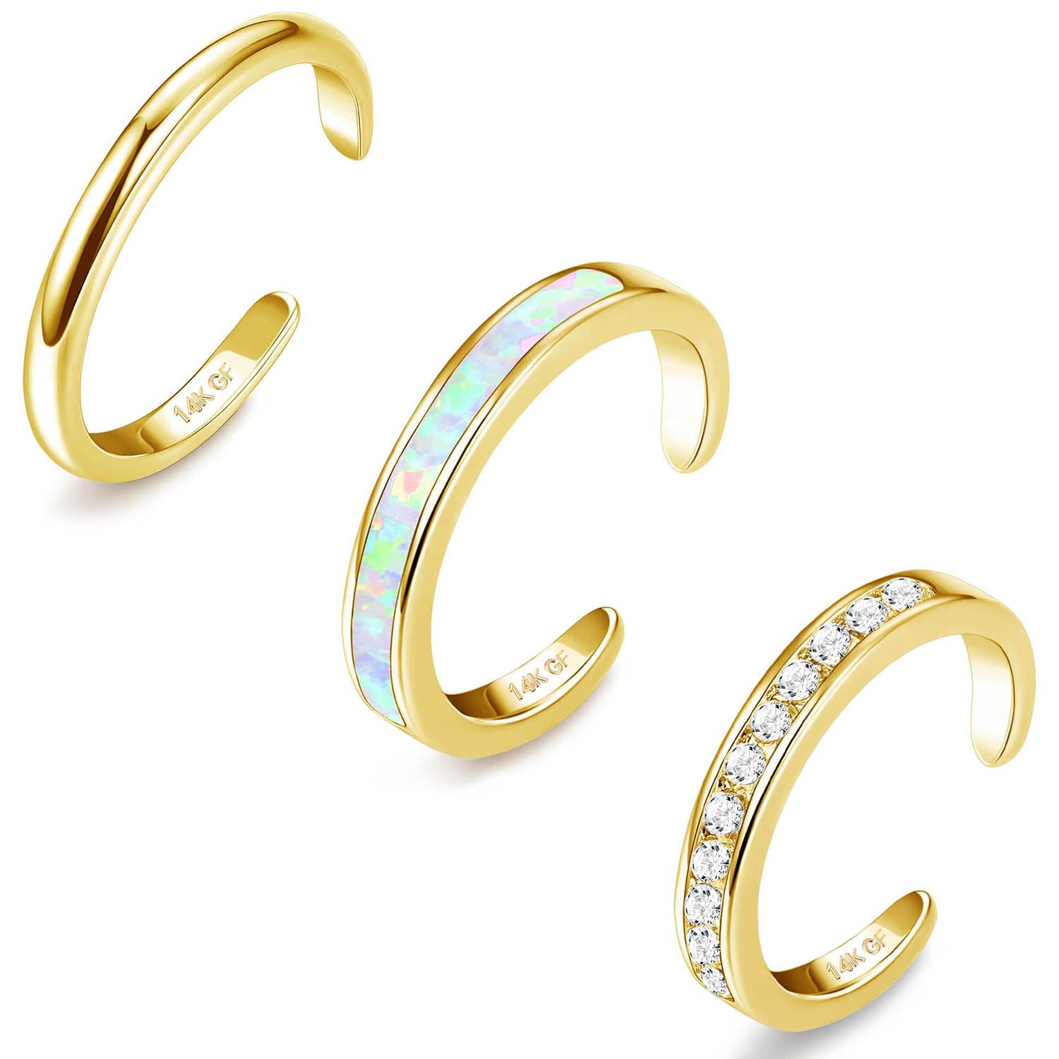 jstyle 3pcs 14k gold filled toe rings for women adjustable silver gold toe ring set cute opal cz daisy flower toe rings open band hawaiian beach summer foot jewelry for women